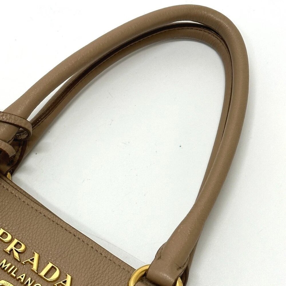 PRADA 1BA058 logo 2WAY Hand Bag Leather Beige - Picture 7 of 16
